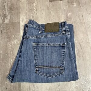Timberland Jeans Mens 34x34 Blue Cotton Boot Cut Straight Medium Wash Bag-5